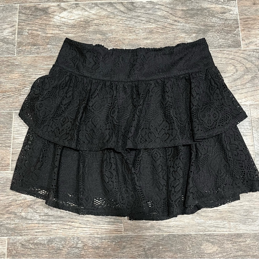 Black Lace Tiered Mini Skirt - Women